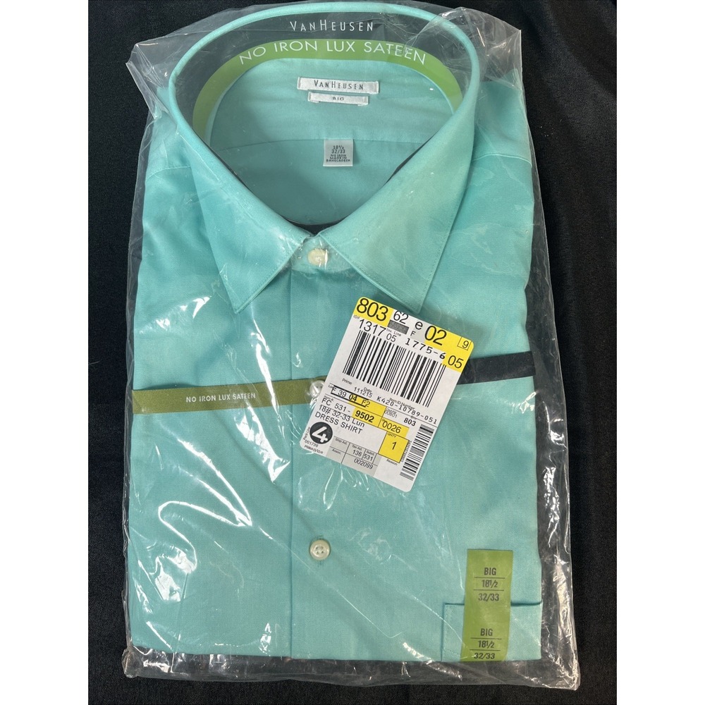 Van‎ Heusen No-Iron Lux Sateen Dress Shirt -Luna- Mens Big - 18 1/2 32/33 - New